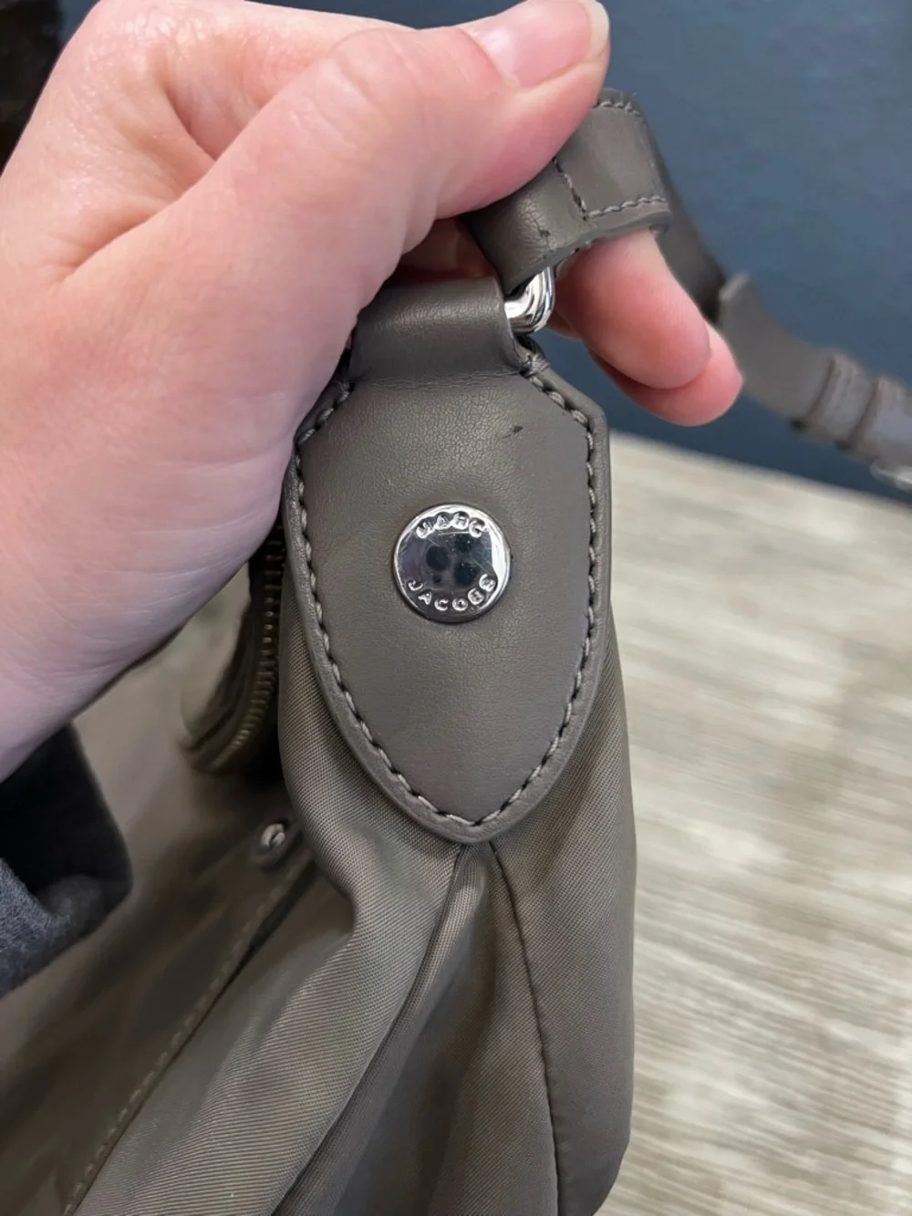Marc Jacobs Olive Nylon Messenger Bag with Taupe Leather Trim